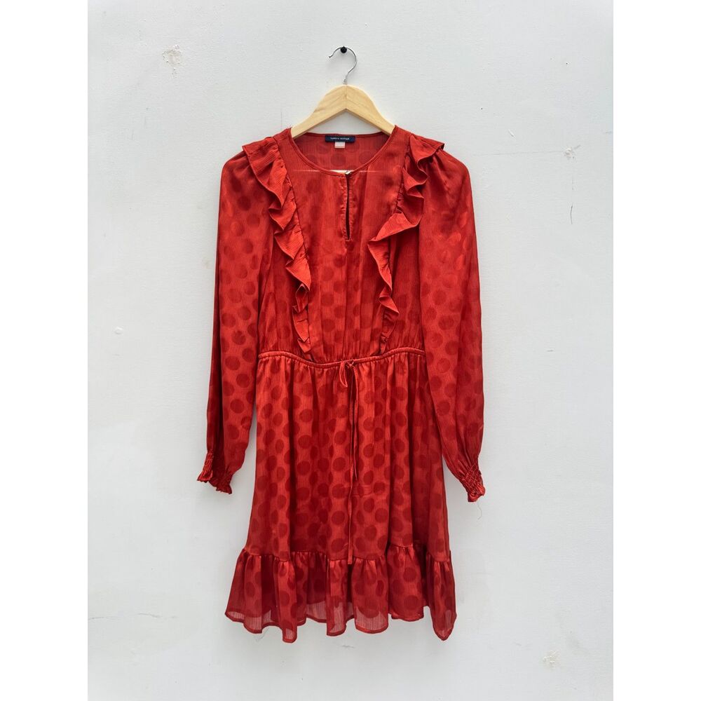 (As-is) Tommy Hilfiger Rust Polka Dot Ruffle Dress Size 8P Long Sleeve